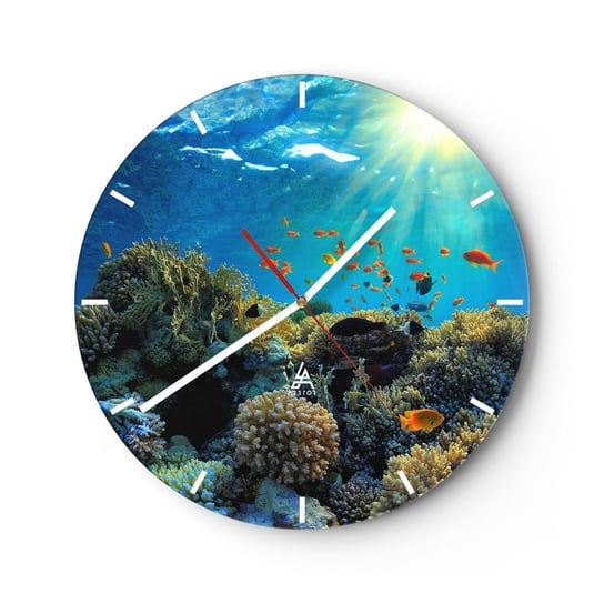 Zegar ścienny - Podwodne skarby - 40x40cm - Rafa Koralowa Ocean Morski - Okrągły zegar ścienny - Nowoczeny Stylowy Zegar do salonu do kuchni - Cichy i Modny zegar ARTTOR