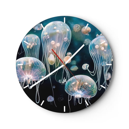 Zegar ścienny - Podwodny bal - 30x30cm - Meduza Zwierzęta Głębiny - Okrągły zegar na szkle - Nowoczeny Stylowy Zegar do salonu do kuchni - Cichy i Modny zegar ARTTOR