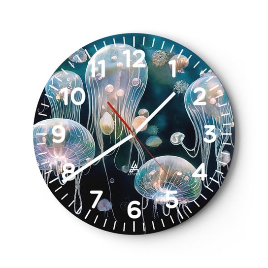Zegar ścienny - Podwodny bal - 30x30cm - Meduza Zwierzęta Głębiny - Okrągły zegar ścienny - Nowoczeny Stylowy Zegar do salonu do kuchni - Cichy i Modny zegar ARTTOR