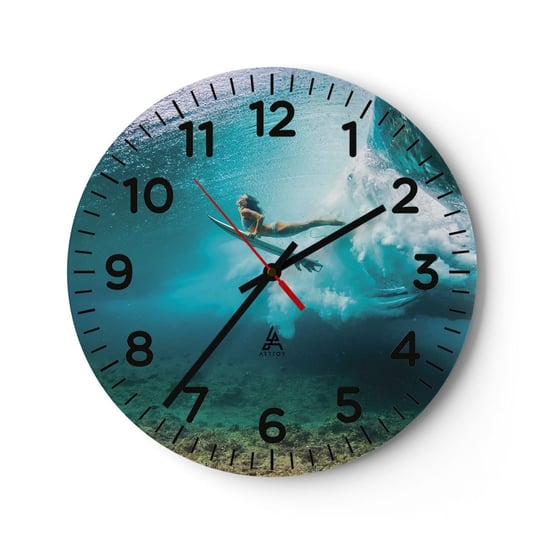 Zegar ścienny - Podwodny świat - 30x30cm - Surfing Podwodny Świat Kobieta - Okrągły zegar ścienny - Nowoczeny Stylowy Zegar do salonu do kuchni - Cichy i Modny zegar ARTTOR
