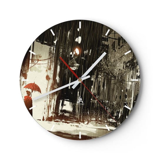 Zegar ścienny - Poezja czerwonego parasola - 40x40cm - Miasto Kobieta Architektura - Okrągły zegar ścienny - Nowoczeny Stylowy Zegar do salonu do kuchni - Cichy i Modny zegar ARTTOR