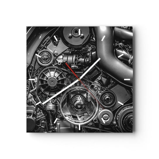 Zegar ścienny - Poezja mechaniki - 30x30cm - Silnik Mechanik Metal - Kwadratowy zegar na szkle - Nowoczeny Stylowy Zegar do salonu do kuchni - Cichy i Modny zegar ARTTOR