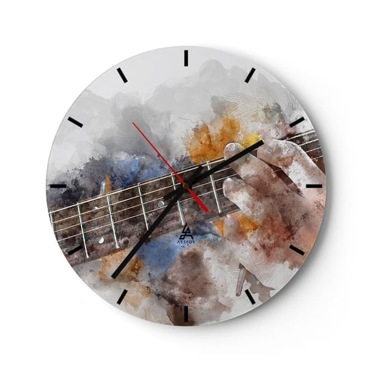 Zegar ścienny - Poezja między strunami - 40x40cm - Muzyka Gitara Grafika - Okrągły zegar ścienny - Nowoczeny Stylowy Zegar do salonu do kuchni - Cichy i Modny zegar ARTTOR