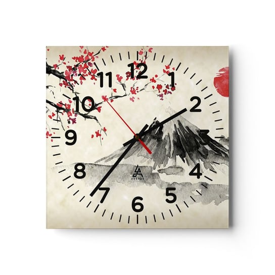 Zegar ścienny - Pokochaj Japonię - 30x30cm - Krajobraz Fudżi Wulkan - Kwadratowy zegar ścienny - Nowoczeny Stylowy Zegar do salonu do kuchni - Cichy i Modny zegar ARTTOR