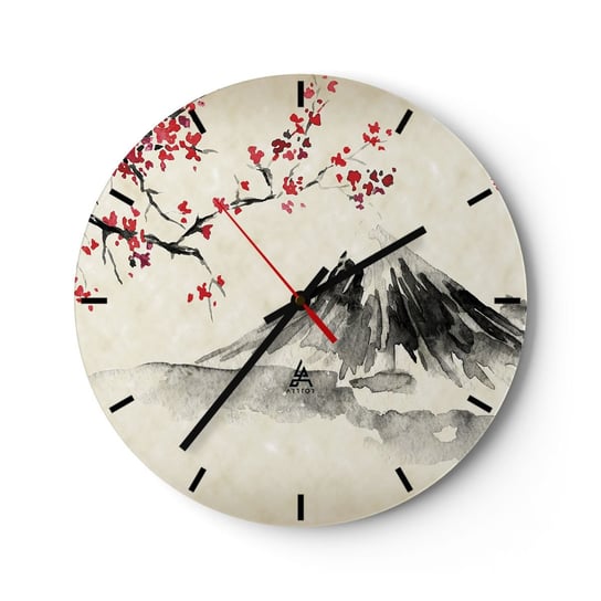 Zegar ścienny - Pokochaj Japonię - 30x30cm - Krajobraz Fudżi Wulkan - Okrągły zegar na szkle - Nowoczeny Stylowy Zegar do salonu do kuchni - Cichy i Modny zegar ARTTOR
