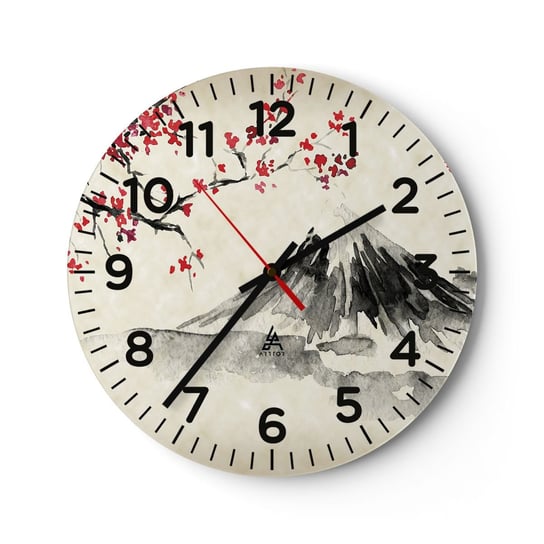 Zegar ścienny - Pokochaj Japonię - 40x40cm - Krajobraz Fudżi Wulkan - Okrągły zegar szklany - Nowoczeny Stylowy Zegar do salonu do kuchni - Cichy i Modny zegar ARTTOR