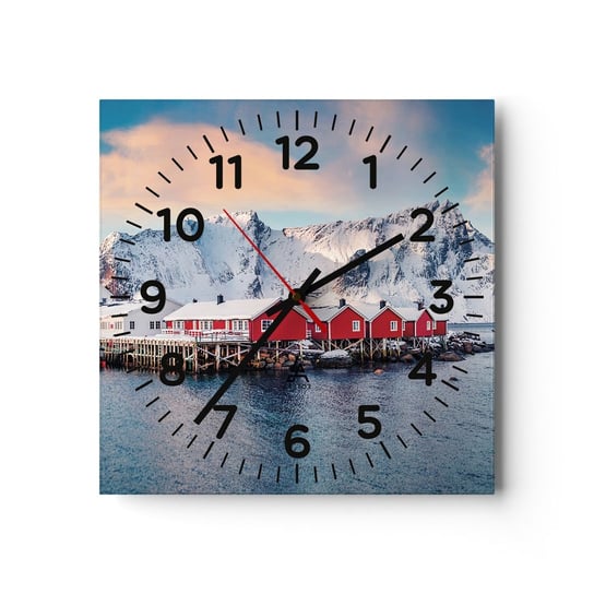 Zegar ścienny - Północne ustronie - 30x30cm - Krajobraz Norwegia Lofoty - Kwadratowy zegar ścienny - Nowoczeny Stylowy Zegar do salonu do kuchni - Cichy i Modny zegar ARTTOR