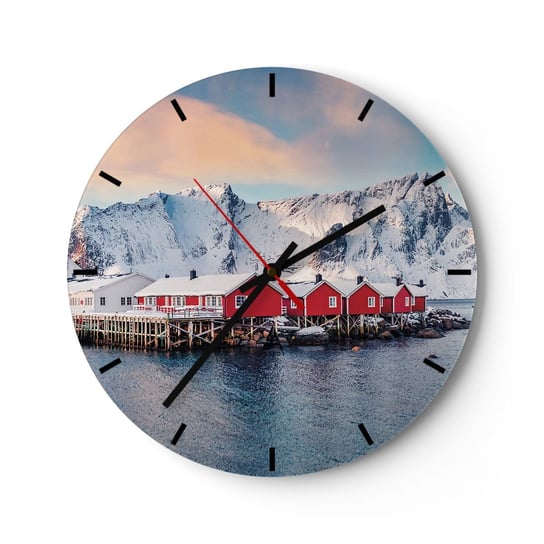 Zegar ścienny - Północne ustronie - 30x30cm - Krajobraz Norwegia Lofoty - Okrągły zegar na szkle - Nowoczeny Stylowy Zegar do salonu do kuchni - Cichy i Modny zegar ARTTOR