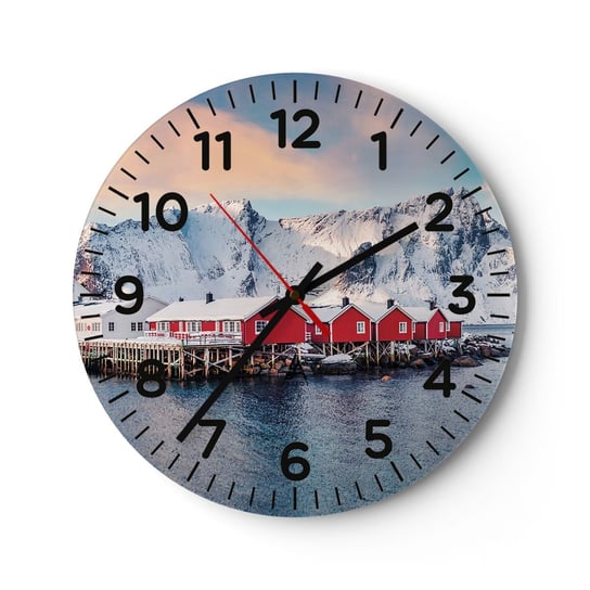 Zegar ścienny - Północne ustronie - 30x30cm - Krajobraz Norwegia Lofoty - Okrągły zegar ścienny - Nowoczeny Stylowy Zegar do salonu do kuchni - Cichy i Modny zegar ARTTOR