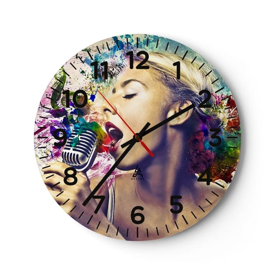 Zegar ścienny - Pomalować głosem świat - 40x40cm - Kobieta Muzyka 3D - Okrągły zegar szklany - Nowoczeny Stylowy Zegar do salonu do kuchni - Cichy i Modny zegar ARTTOR