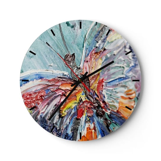 Zegar ścienny - Pomalowany przez naturę - 30x30cm - Abstrakcja Motyl Sztuka - Okrągły zegar na szkle - Nowoczeny Stylowy Zegar do salonu do kuchni - Cichy i Modny zegar ARTTOR