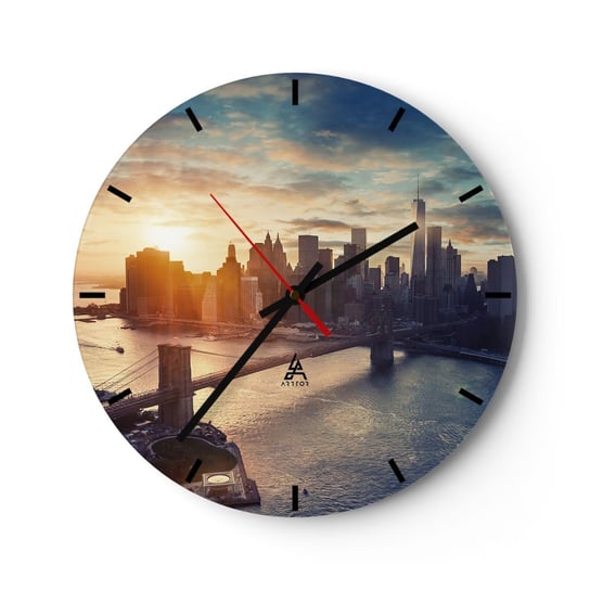 Zegar ścienny - Pomnik kultury Zachodu - 30x30cm - Nowy Jork Most Brookliński Architektura - Okrągły zegar na szkle - Nowoczeny Stylowy Zegar do salonu do kuchni - Cichy i Modny zegar ARTTOR