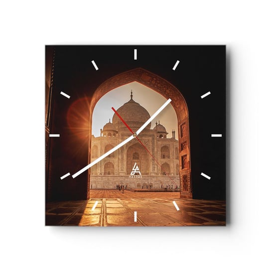 Zegar ścienny - Pomnik nieziemskiej miłości - 30x30cm - Architektura Indie Świątynia - Kwadratowy zegar na szkle - Nowoczeny Stylowy Zegar do salonu do kuchni - Cichy i Modny zegar ARTTOR