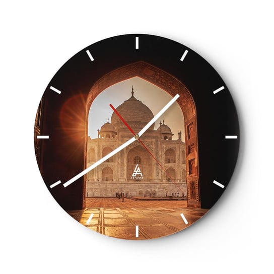 Zegar ścienny - Pomnik nieziemskiej miłości - 30x30cm - Architektura Indie Świątynia - Okrągły zegar na szkle - Nowoczeny Stylowy Zegar do salonu do kuchni - Cichy i Modny zegar ARTTOR