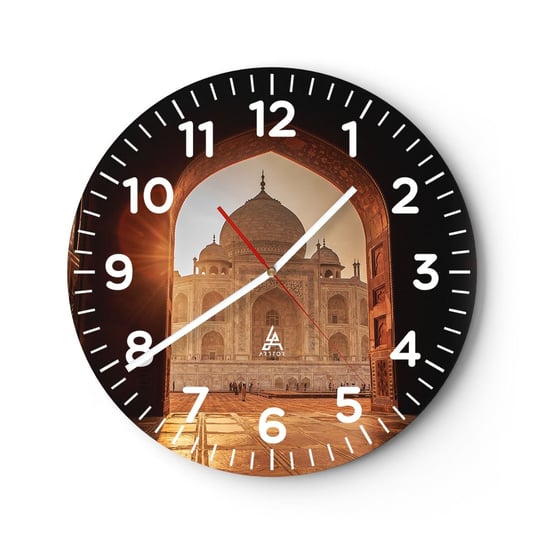 Zegar ścienny - Pomnik nieziemskiej miłości - 40x40cm - Architektura Indie Świątynia - Okrągły zegar szklany - Nowoczeny Stylowy Zegar do salonu do kuchni - Cichy i Modny zegar ARTTOR