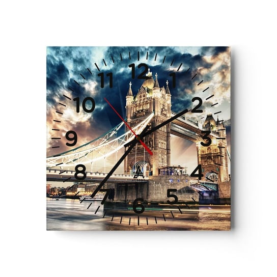 Zegar ścienny - Pomnik wiktoriańskiego imperium - 40x40cm - Miasto Londyn Architektura - Kwadratowy zegar szklany - Nowoczeny Stylowy Zegar do salonu do kuchni - Cichy i Modny zegar ARTTOR