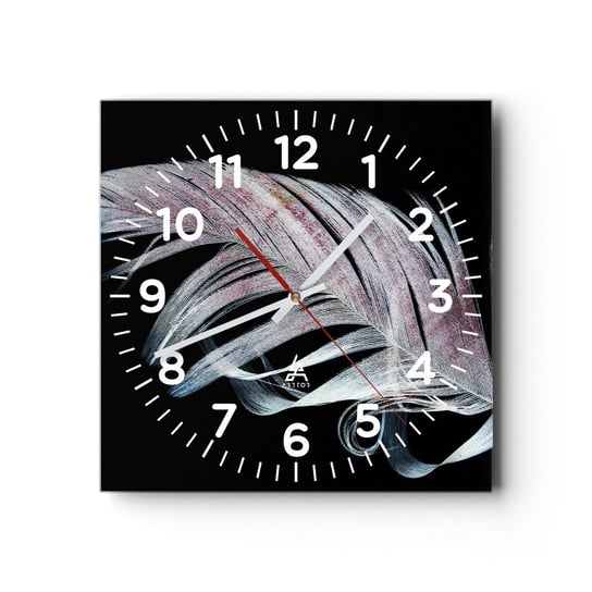 Zegar ścienny - Pomyśl o dotyku - 30x30cm - Ptasie Pióro Grafika Ptak - Kwadratowy zegar ścienny - Nowoczeny Stylowy Zegar do salonu do kuchni - Cichy i Modny zegar ARTTOR