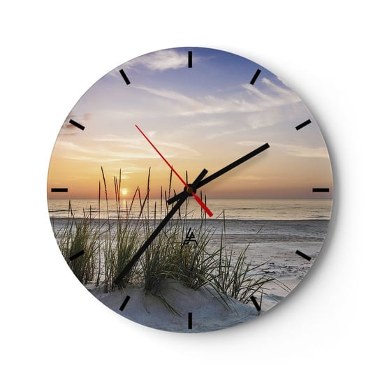 Zegar ścienny - Popatrz, pomyśl, poczuj - 30x30cm - Krajobraz Plaża Morze - Okrągły zegar na szkle - Nowoczeny Stylowy Zegar do salonu do kuchni - Cichy i Modny zegar ARTTOR
