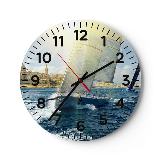 Zegar ścienny - Pora opuścić miasto - 40x40cm - Miasto Morze Jacht - Okrągły zegar szklany - Nowoczeny Stylowy Zegar do salonu do kuchni - Cichy i Modny zegar ARTTOR