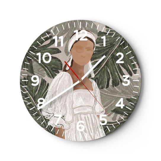 Zegar ścienny - Portret egzotyczny - 30x30cm - Boho Kobieta Liście - Okrągły zegar ścienny - Nowoczeny Stylowy Zegar do salonu do kuchni - Cichy i Modny zegar ARTTOR