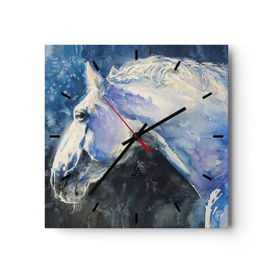 Zegar ścienny - Portret w błękitnej poświacie - 30x30cm - Koń Malarstwo Zwierzęta - Kwadratowy zegar na szkle - Nowoczeny Stylowy Zegar do salonu do kuchni - Cichy i Modny zegar ARTTOR