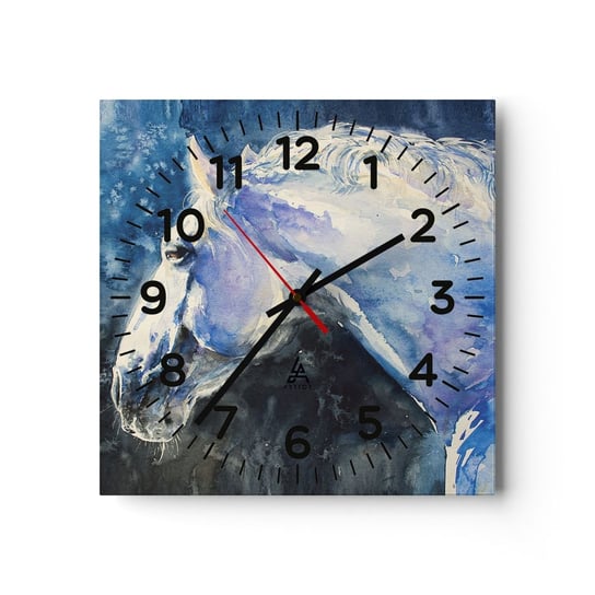 Zegar ścienny - Portret w błękitnej poświacie - 30x30cm - Koń Malarstwo Zwierzęta - Kwadratowy zegar ścienny - Nowoczeny Stylowy Zegar do salonu do kuchni - Cichy i Modny zegar ARTTOR