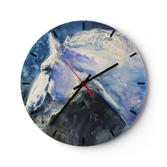 Zegar ścienny - Portret w błękitnej poświacie - 30x30cm - Koń Malarstwo Zwierzęta - Okrągły zegar na szkle - Nowoczeny Stylowy Zegar do salonu do kuchni - Cichy i Modny zegar ARTTOR
