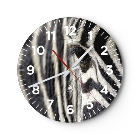 Zegar ścienny - Portret w paski - 40x40cm - Zwierzęta Zebra Afryka - Okrągły zegar szklany - Nowoczeny Stylowy Zegar do salonu do kuchni - Cichy i Modny zegar ARTTOR