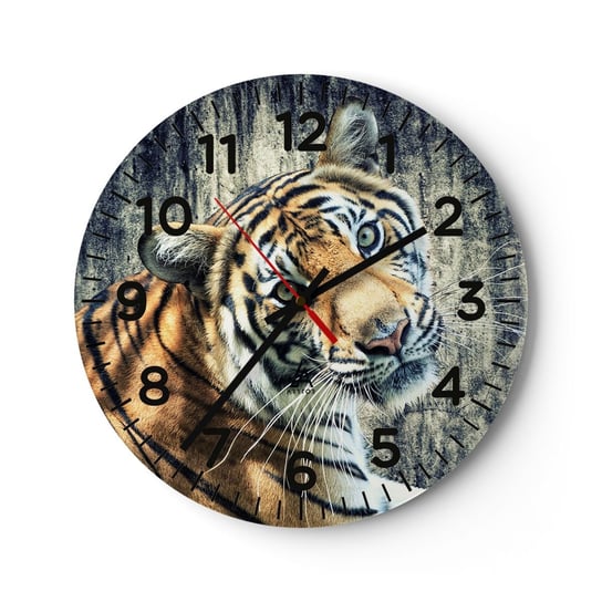 Zegar ścienny - Portret w strugach światła - 30x30cm - Zwierzęta Tygrys Afryka - Okrągły zegar ścienny - Nowoczeny Stylowy Zegar do salonu do kuchni - Cichy i Modny zegar ARTTOR