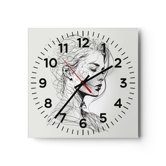 Zegar ścienny - Portret w zamyśleniu - 30x30cm - Kobieta Portret Kreska - Kwadratowy zegar ścienny - Nowoczeny Stylowy Zegar do salonu do kuchni - Cichy i Modny zegar ARTTOR