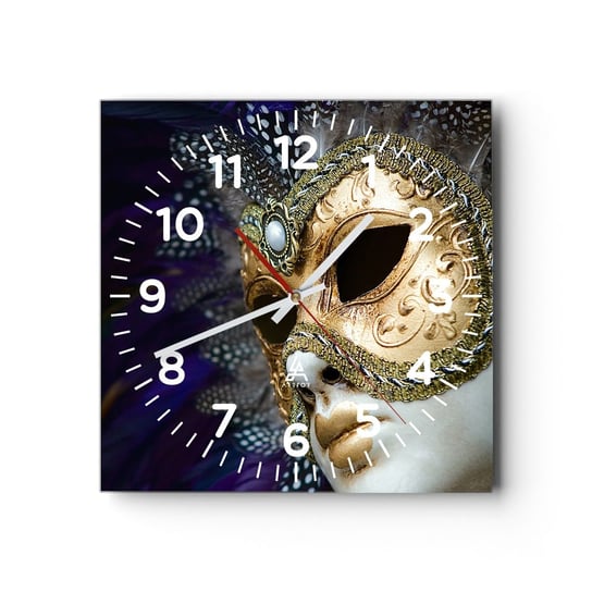 Zegar ścienny - Portret wenecki w złocie - 30x30cm - Maska Sztuka Wenecja - Kwadratowy zegar ścienny - Nowoczeny Stylowy Zegar do salonu do kuchni - Cichy i Modny zegar ARTTOR