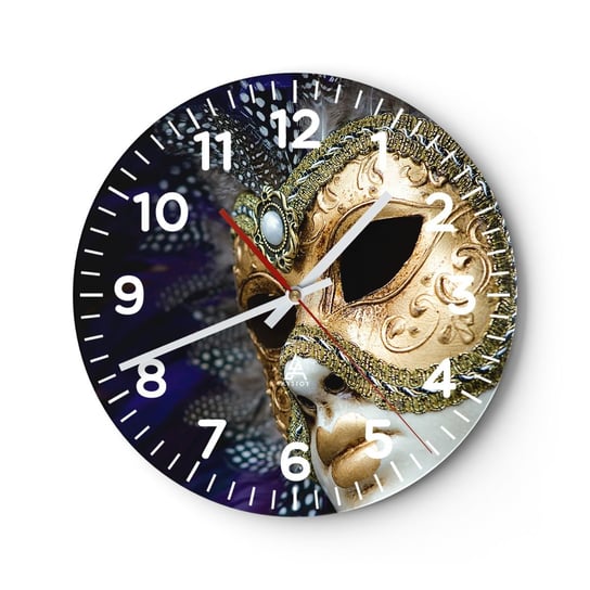 Zegar ścienny - Portret wenecki w złocie - 30x30cm - Maska Sztuka Wenecja - Okrągły zegar ścienny - Nowoczeny Stylowy Zegar do salonu do kuchni - Cichy i Modny zegar ARTTOR