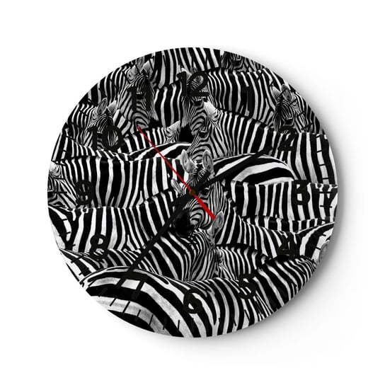 Zegar ścienny - Portret zbiorowy w paski - 30x30cm - Zwierzęta Zebra Natura - Okrągły zegar ścienny - Nowoczeny Stylowy Zegar do salonu do kuchni - Cichy i Modny zegar ARTTOR
