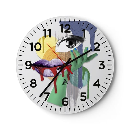 Zegar ścienny - Portret zdekonstruowany - 30x30cm - Abstrakcja Sztuka Oko - Okrągły zegar ścienny - Nowoczeny Stylowy Zegar do salonu do kuchni - Cichy i Modny zegar ARTTOR