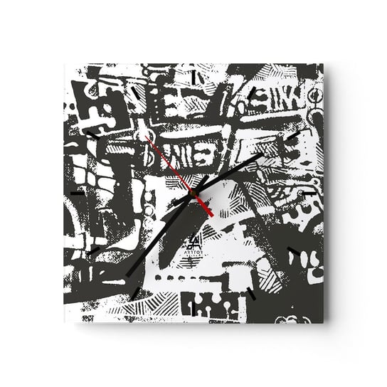 Zegar ścienny - Porządek czy chaos? - 30x30cm - Abstrakcja Grafika Sztuka - Kwadratowy zegar na szkle - Nowoczeny Stylowy Zegar do salonu do kuchni - Cichy i Modny zegar ARTTOR