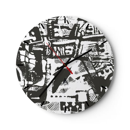 Zegar ścienny - Porządek czy chaos? - 30x30cm - Abstrakcja Grafika Sztuka - Okrągły zegar na szkle - Nowoczeny Stylowy Zegar do salonu do kuchni - Cichy i Modny zegar ARTTOR