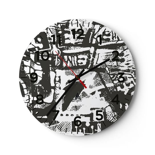 Zegar ścienny - Porządek czy chaos? - 40x40cm - Abstrakcja Grafika Sztuka - Okrągły zegar szklany - Nowoczeny Stylowy Zegar do salonu do kuchni - Cichy i Modny zegar ARTTOR