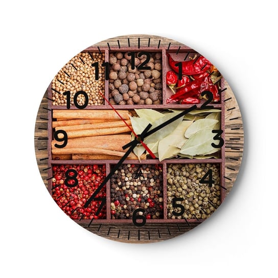 Zegar ścienny - Porządek kształtów, bukiet aromatów - 40x40cm - Gastronomia Przyprawy Chili - Okrągły zegar szklany - Nowoczeny Stylowy Zegar do salonu do kuchni - Cichy i Modny zegar ARTTOR