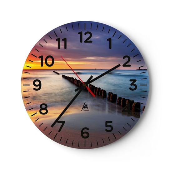 Zegar ścienny - Posłuchaj ciszy - 40x40cm - Krajobraz Zachód Słońca Plaża - Okrągły zegar szklany - Nowoczeny Stylowy Zegar do salonu do kuchni - Cichy i Modny zegar ARTTOR