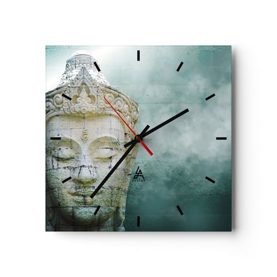 Zegar ścienny - Poszukując światła - 30x30cm - Budda Posąg Buddy Azja - Kwadratowy zegar na szkle - Nowoczeny Stylowy Zegar do salonu do kuchni - Cichy i Modny zegar ARTTOR