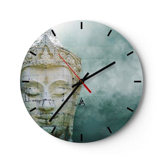 Zegar ścienny - Poszukując światła - 30x30cm - Budda Posąg Buddy Azja - Okrągły zegar na szkle - Nowoczeny Stylowy Zegar do salonu do kuchni - Cichy i Modny zegar ARTTOR