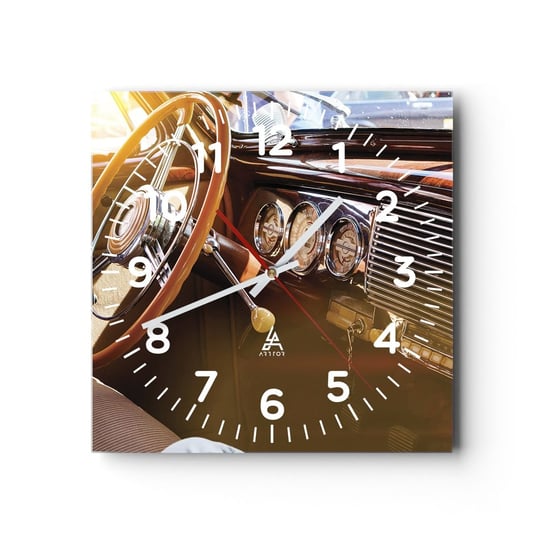 Zegar ścienny - Powiew luksusu z przeszłości - 30x30cm - Samochód Vintage Motoryzacja Deska Rozdzielcza - Kwadratowy zegar ścienny - Nowoczeny Stylowy Zegar do salonu do kuchni - Cichy i Modny zegar ARTTOR