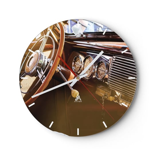 Zegar ścienny - Powiew luksusu z przeszłości - 30x30cm - Samochód Vintage Motoryzacja Deska Rozdzielcza - Okrągły zegar na szkle - Nowoczeny Stylowy Zegar do salonu do kuchni - Cichy i Modny zegar ARTTOR