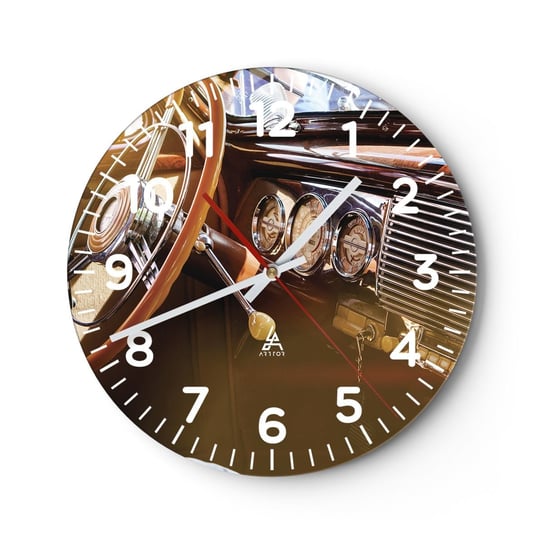 Zegar ścienny - Powiew luksusu z przeszłości - 40x40cm - Samochód Vintage Motoryzacja Deska Rozdzielcza - Okrągły zegar szklany - Nowoczeny Stylowy Zegar do salonu do kuchni - Cichy i Modny zegar ARTTOR