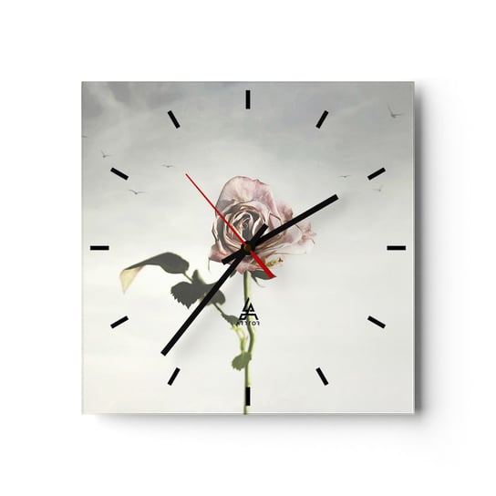 Zegar ścienny - Powitanie wiosny - 30x30cm - Róża Kwiat Sztuka - Kwadratowy zegar na szkle - Nowoczeny Stylowy Zegar do salonu do kuchni - Cichy i Modny zegar ARTTOR