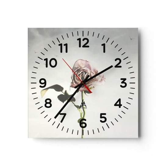 Zegar ścienny - Powitanie wiosny - 30x30cm - Róża Kwiat Sztuka - Kwadratowy zegar ścienny - Nowoczeny Stylowy Zegar do salonu do kuchni - Cichy i Modny zegar ARTTOR