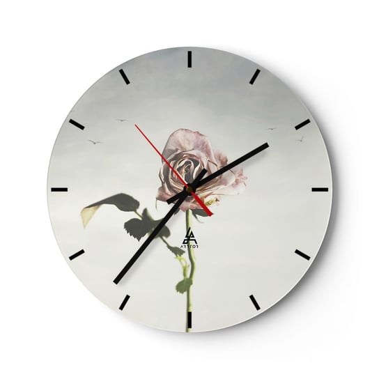 Zegar ścienny - Powitanie wiosny - 30x30cm - Róża Kwiat Sztuka - Okrągły zegar na szkle - Nowoczeny Stylowy Zegar do salonu do kuchni - Cichy i Modny zegar ARTTOR