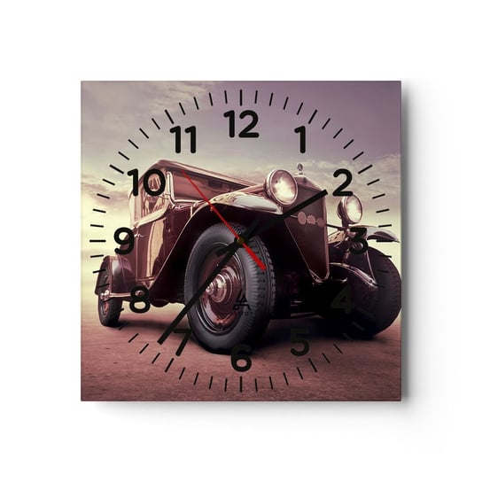 Zegar ścienny - Powrócmy jak za dawnych lat… - 30x30cm - Motoryzacja Samochód Retro Vintage - Kwadratowy zegar ścienny - Nowoczeny Stylowy Zegar do salonu do kuchni - Cichy i Modny zegar ARTTOR