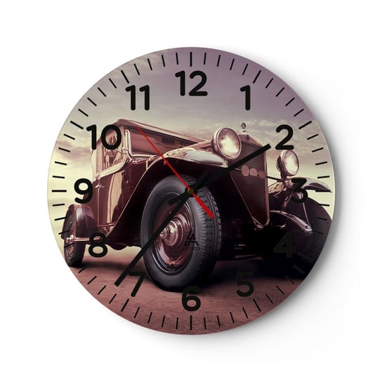 Zegar ścienny - Powrócmy jak za dawnych lat… - 30x30cm - Motoryzacja Samochód Retro Vintage - Okrągły zegar ścienny - Nowoczeny Stylowy Zegar do salonu do kuchni - Cichy i Modny zegar ARTTOR
