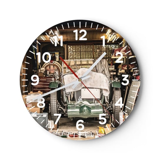 Zegar ścienny - Powrót do przeszłości - 30x30cm - Samochód Garaż Samochodowy Vintage - Okrągły zegar ścienny - Nowoczeny Stylowy Zegar do salonu do kuchni - Cichy i Modny zegar ARTTOR